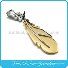 TKB-P0090 A gold plated with stainless steel pendant necklace, A gold plated leaf charm